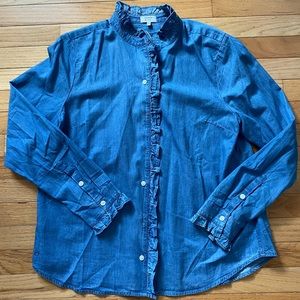 Crown & Ivy Ruffled Denim Button Up